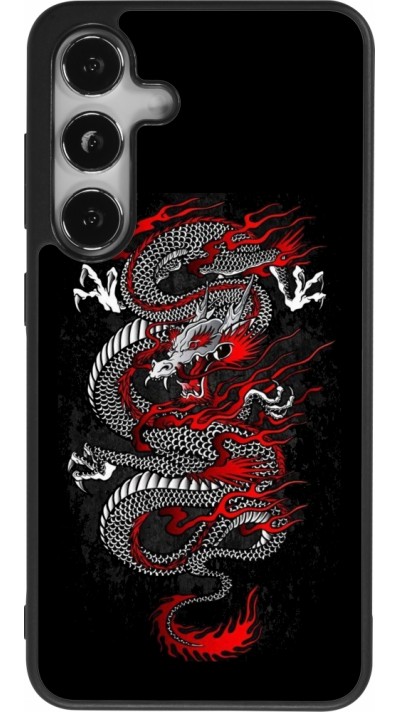 Coque Samsung Galaxy S24 - Silicone rigide noir Japanese style Dragon Tattoo Red Black