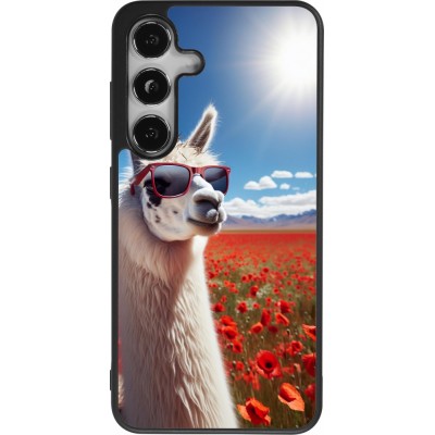 Coque Samsung Galaxy S24 - Silicone rigide noir Lama Chic en Coquelicot