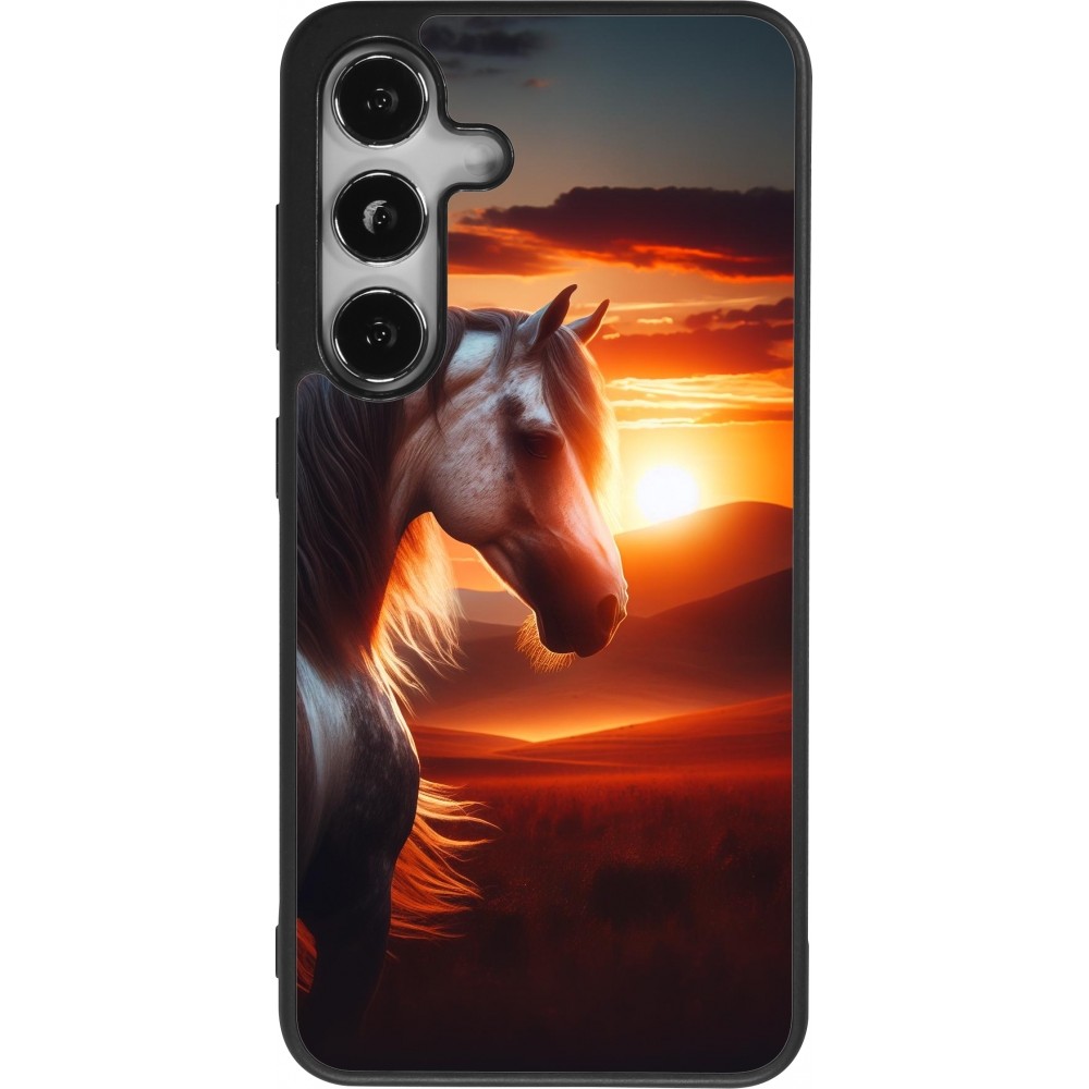 Coque Samsung Galaxy S24 - Silicone rigide noir Majestic Sunset Horse