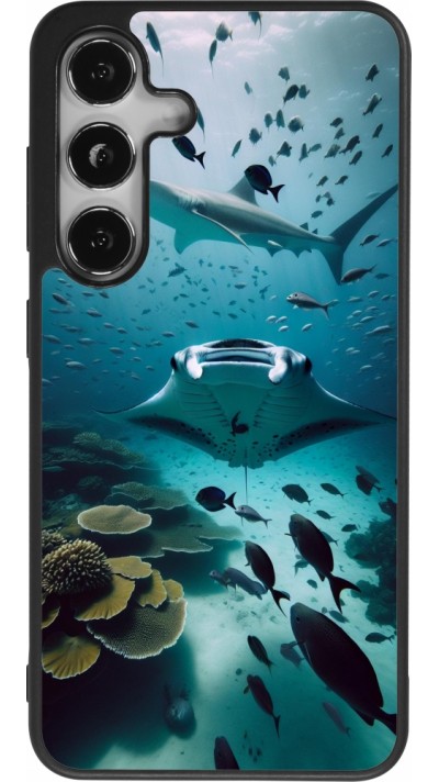 Coque Samsung Galaxy S24 - Silicone rigide noir Manta Lagon Nettoyage