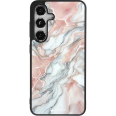 Coque Samsung Galaxy S24 - Silicone rigide noir Marbre Rose Lumineux