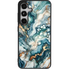 Coque Samsung Galaxy S24 - Silicone rigide noir Marbre Vert Bleu Doré