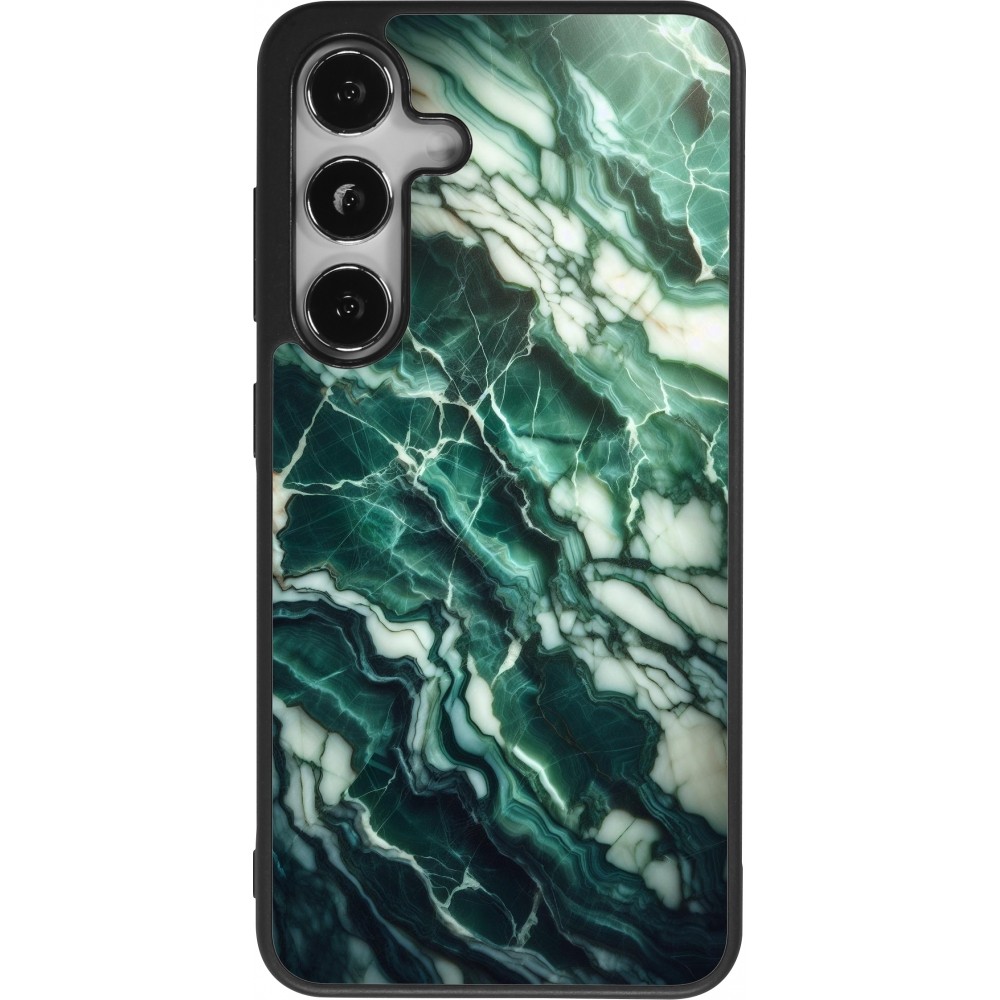 Coque Samsung Galaxy S24 - Silicone rigide noir Marbre vert majestueux