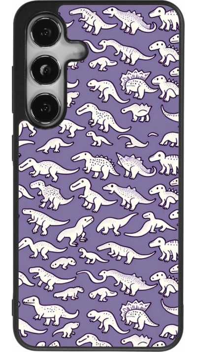 Coque Samsung Galaxy S24 - Silicone rigide noir Mini dino pattern violet