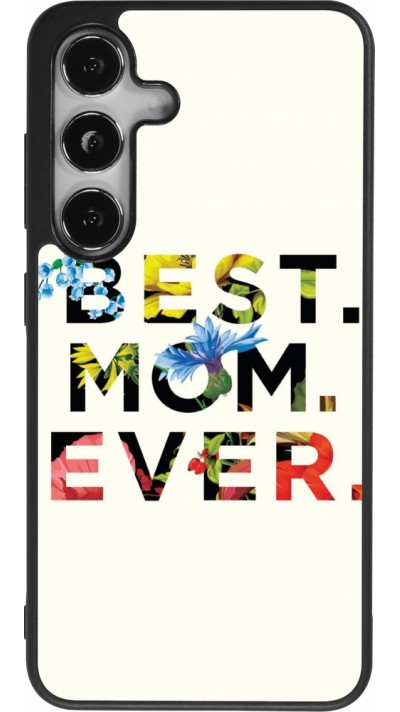 Coque Samsung Galaxy S24 - Silicone rigide noir Mom 2023 best Mom ever flowers