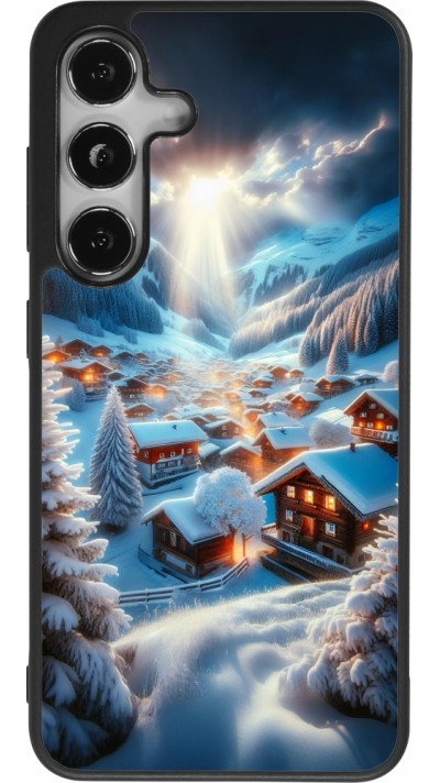Coque Samsung Galaxy S24 - Silicone rigide noir Mont Neige Lumière