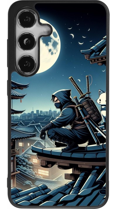 Coque Samsung Galaxy S24 - Silicone rigide noir Ninja sous la lune