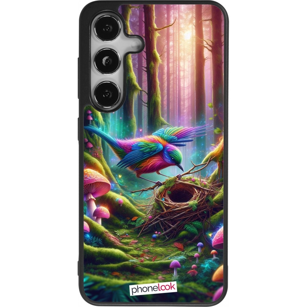 Coque Samsung Galaxy S24 - Silicone rigide noir Oiseau Nid Forêt