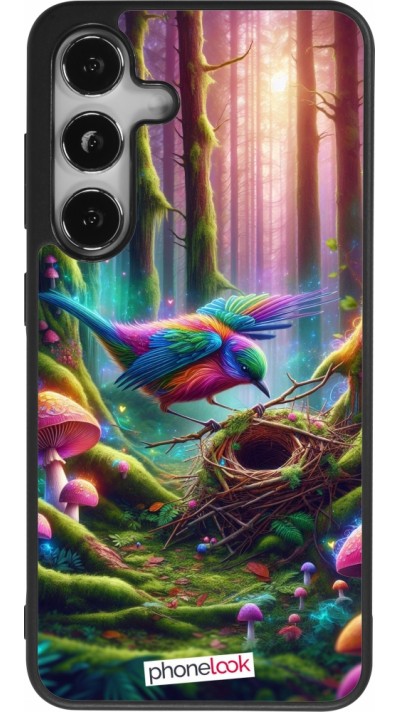 Coque Samsung Galaxy S24 - Silicone rigide noir Oiseau Nid Forêt