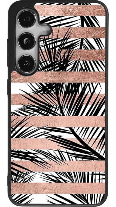 Samsung Galaxy S24 Case Hülle - Silikon schwarz Palm trees gold stripes