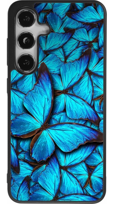 Coque Samsung Galaxy S24 - Silicone rigide noir Papillon bleu