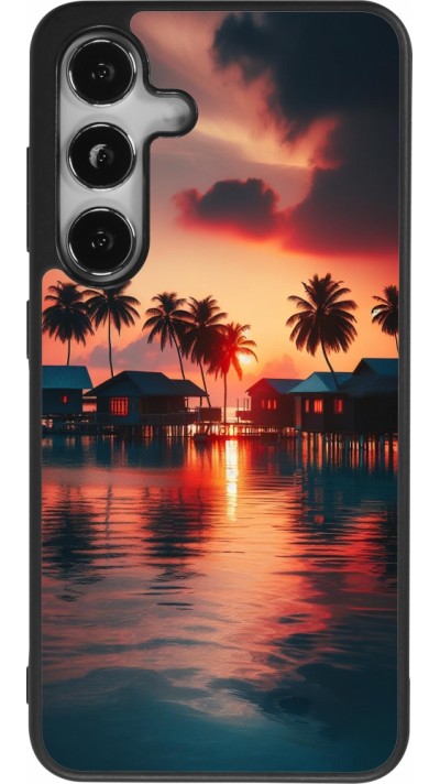 Coque Samsung Galaxy S24 - Silicone rigide noir Paradis Maldives