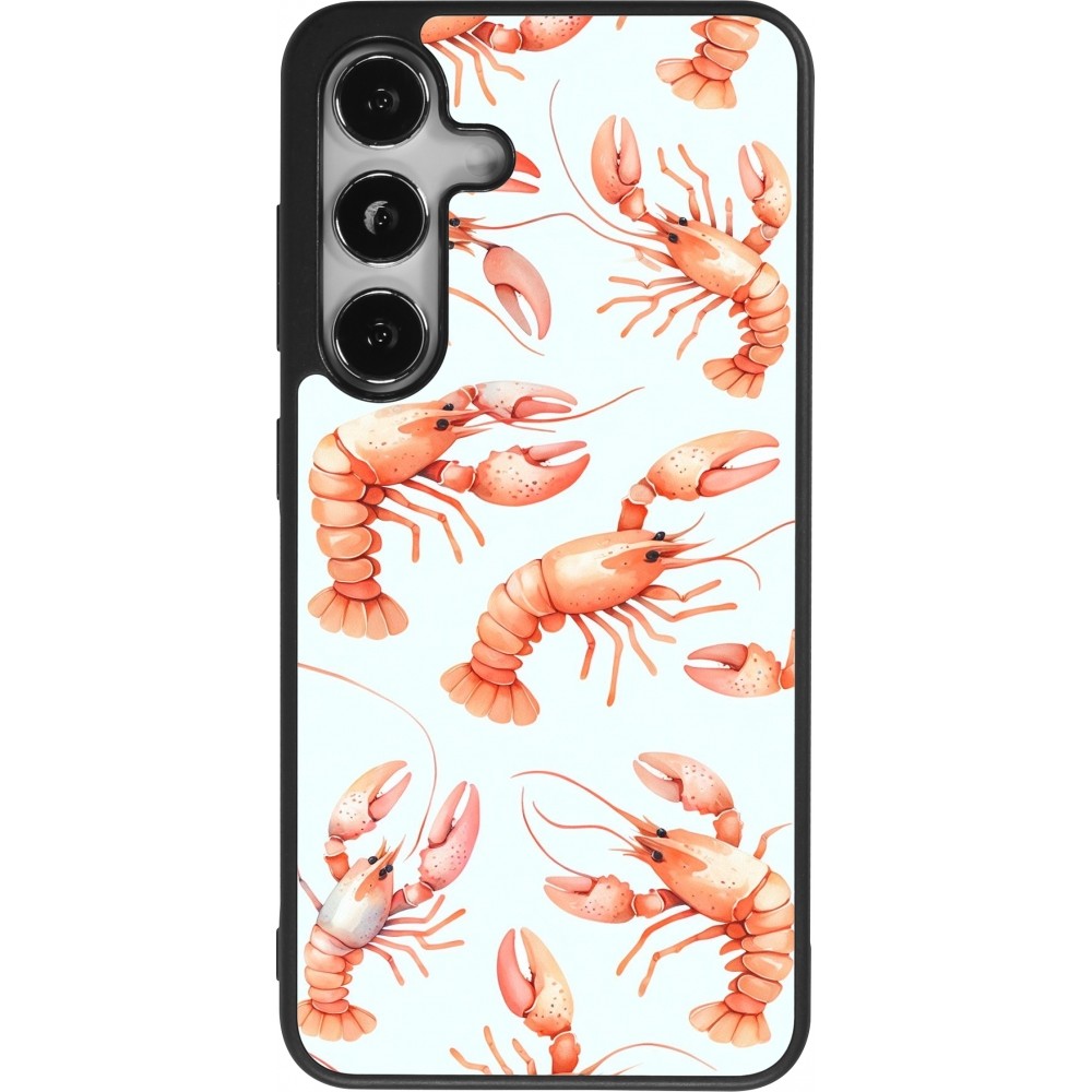 Coque Samsung Galaxy S24 - Silicone rigide noir Pattern de homards pastels