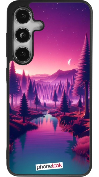 Coque Samsung Galaxy S24 - Silicone rigide noir Paysage Violet-Rose