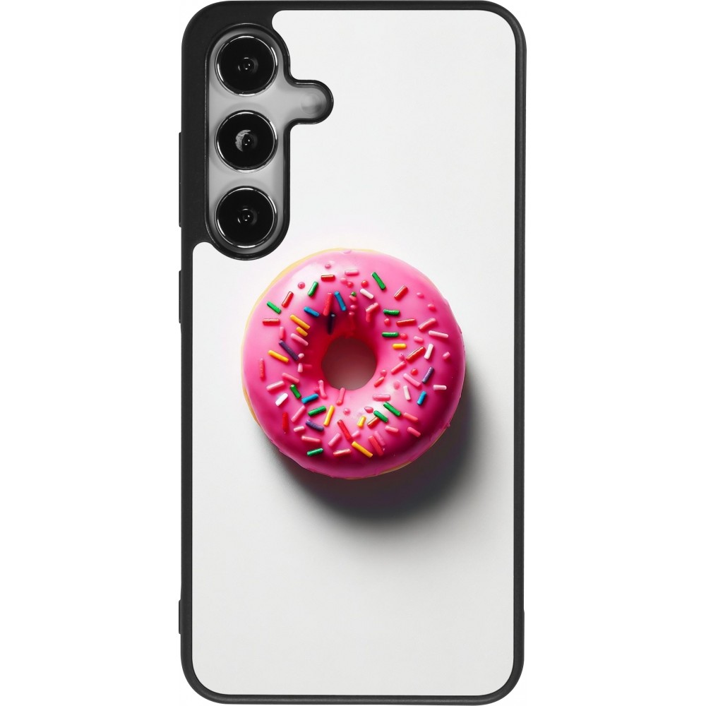Coque Samsung Galaxy S24 - Silicone rigide noir Weißer Hintergrund, pinker Donut