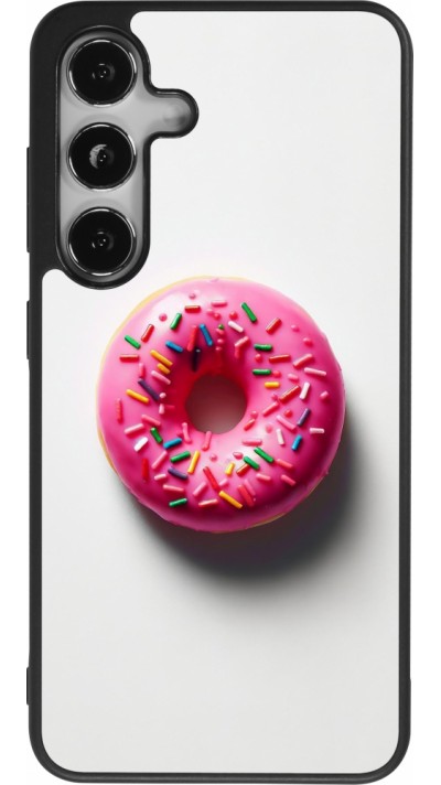 Coque Samsung Galaxy S24 - Silicone rigide noir Weißer Hintergrund, pinker Donut