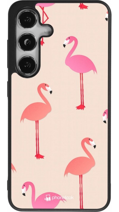 Coque Samsung Galaxy S24 - Silicone rigide noir Pink Flamingos Pattern