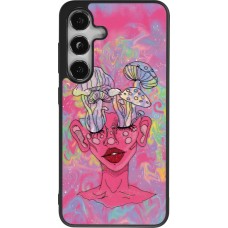 Coque Samsung Galaxy S24 - Silicone rigide noir Psychedelic pink mushroom