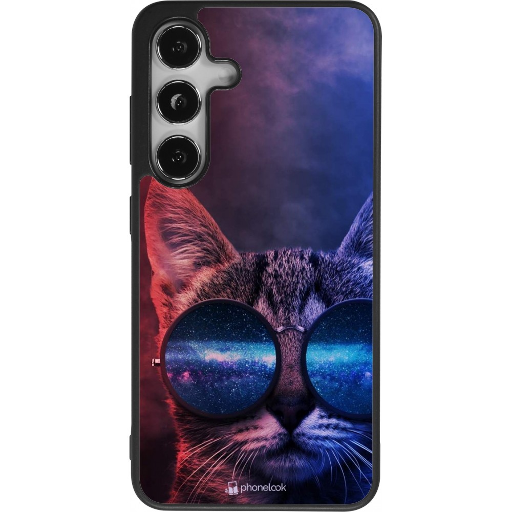 Samsung Galaxy S24 Case Hülle - Silikon schwarz Red Blue Cat Glasses