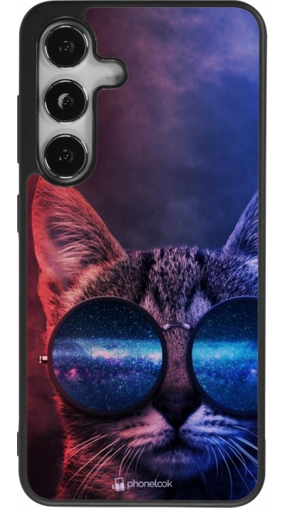 Samsung Galaxy S24 Case Hülle - Silikon schwarz Red Blue Cat Glasses