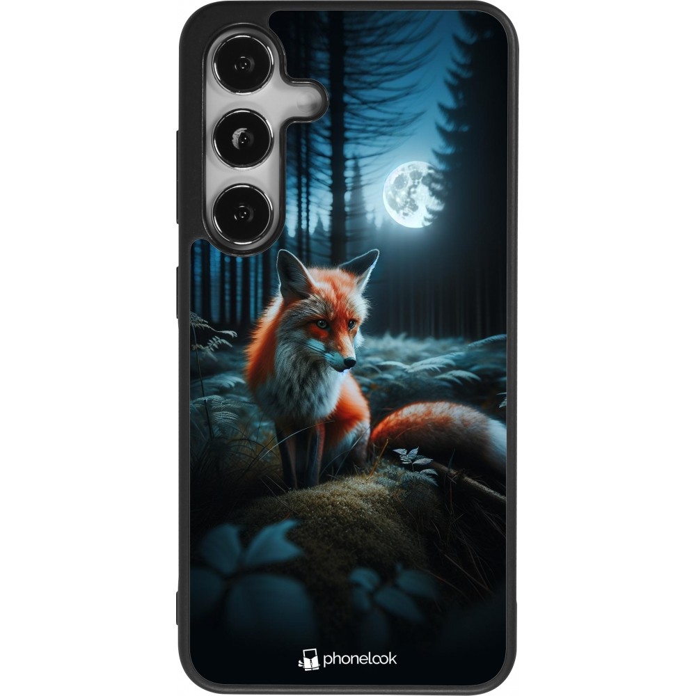 Coque Samsung Galaxy S24 - Silicone rigide noir Renard lune forêt