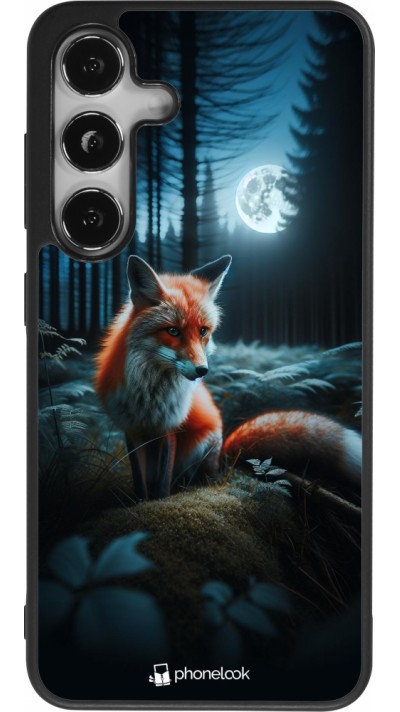 Coque Samsung Galaxy S24 - Silicone rigide noir Renard lune forêt