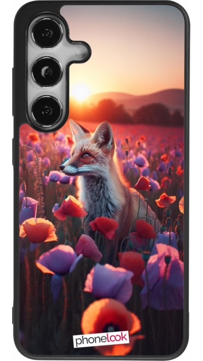 Samsung Galaxy S24 Case Hülle - Silikon schwarz Purpurroter Fuchs bei Dammerung