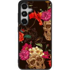 Coque Samsung Galaxy S24 - Silicone rigide noir Skulls and flowers