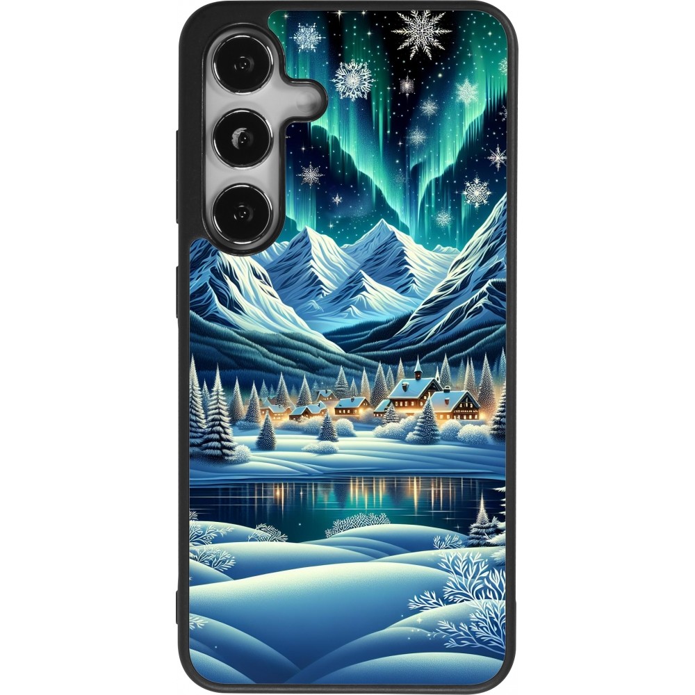 Coque Samsung Galaxy S24 - Silicone rigide noir Snowy Mountain Village Lake night