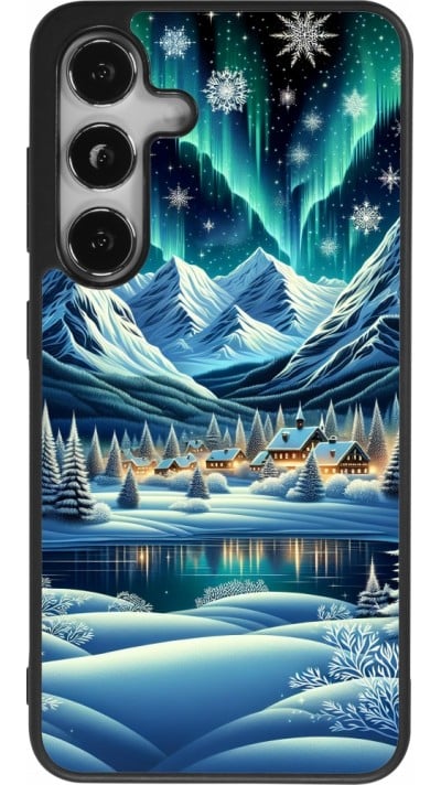 Samsung Galaxy S24 Case Hülle - Silikon schwarz Verschneites Bergdorf am See in der Nacht