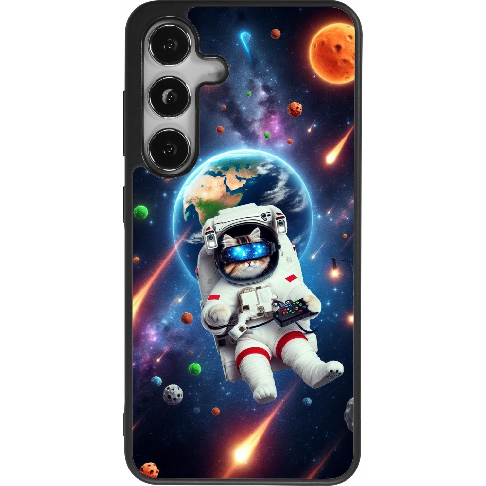 Samsung Galaxy S24 Case Hülle - Silikon schwarz VR SpaceCat Odyssee