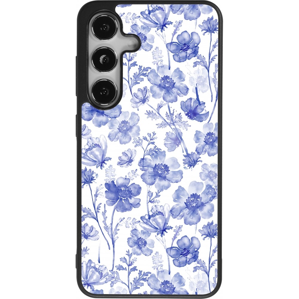 Coque Samsung Galaxy S24 - Silicone rigide noir Spring 23 watercolor blue flowers