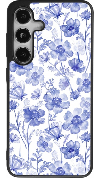 Coque Samsung Galaxy S24 - Silicone rigide noir Spring 23 watercolor blue flowers