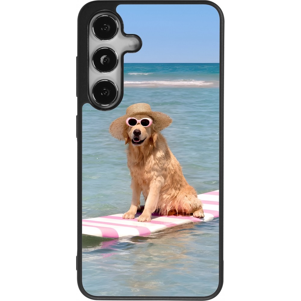 Coque Samsung Galaxy S24 - Silicone rigide noir Summer Dog on Paddle