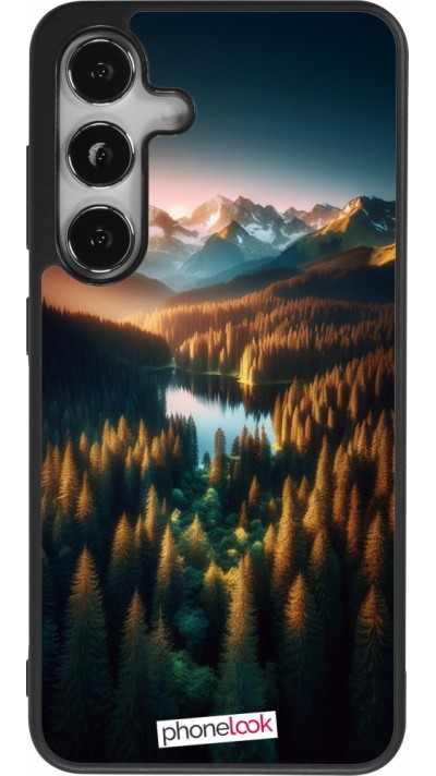 Coque Samsung Galaxy S24 - Silicone rigide noir Sunset Forest Lake