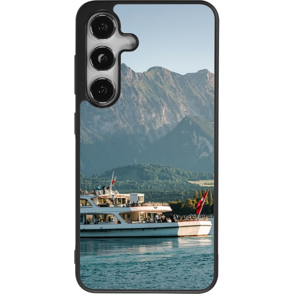 Coque Samsung Galaxy S24 - Silicone rigide noir Fête Nationale Suisse Bateau Leman