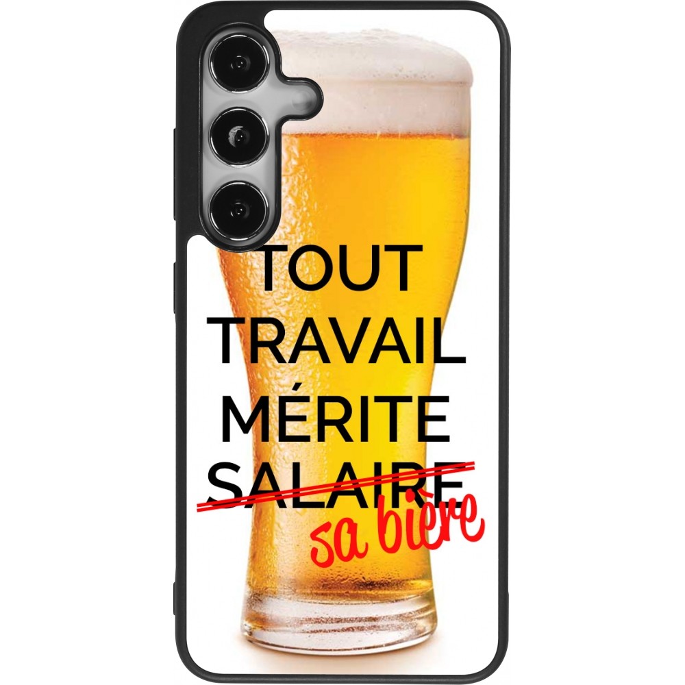 Coque Samsung Galaxy S24 - Silicone rigide noir Tout travail mérite sa bière