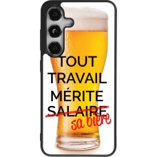 Coque Samsung Galaxy S24 - Silicone rigide noir Tout travail mérite sa bière