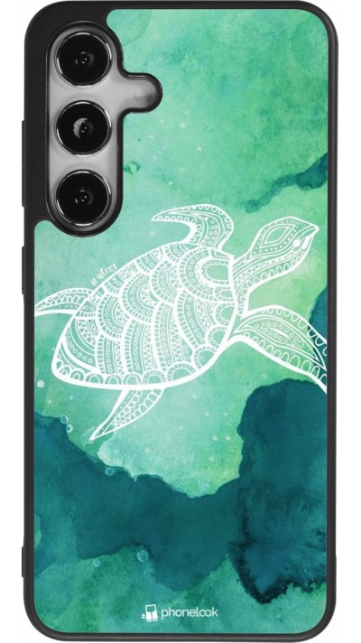 Coque Samsung Galaxy S24 - Silicone rigide noir Turtle Aztec Watercolor