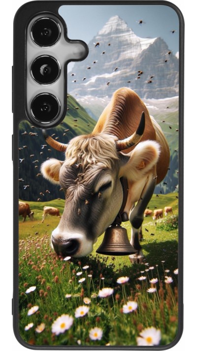 Coque Samsung Galaxy S24 - Silicone rigide noir Vache montagne Valais