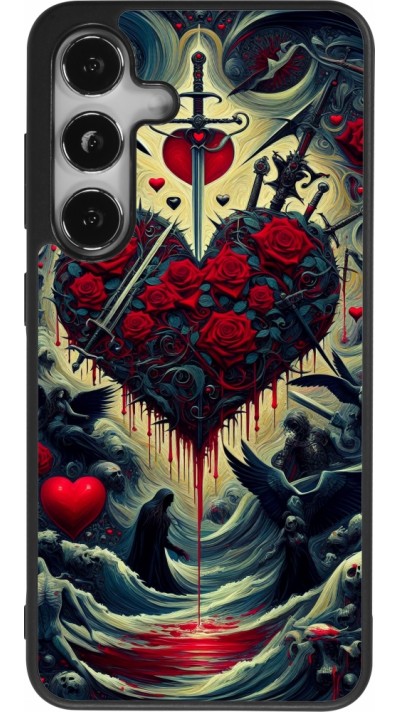 Coque Samsung Galaxy S24 - Silicone rigide noir Dark Love Coeur Sang
