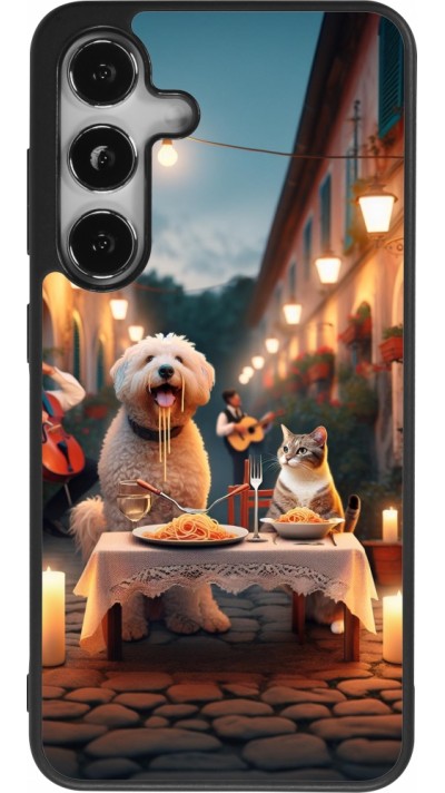 Samsung Galaxy S24 Case Hülle - Silikon schwarz Valentin 2024 Hund & Katze Kerzenlicht