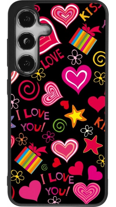 Coque Samsung Galaxy S24 - Silicone rigide noir Valentine 2023 love symbols