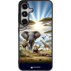 Coque Samsung Galaxy S24 - Silicone rigide noir Vie sauvage africaine