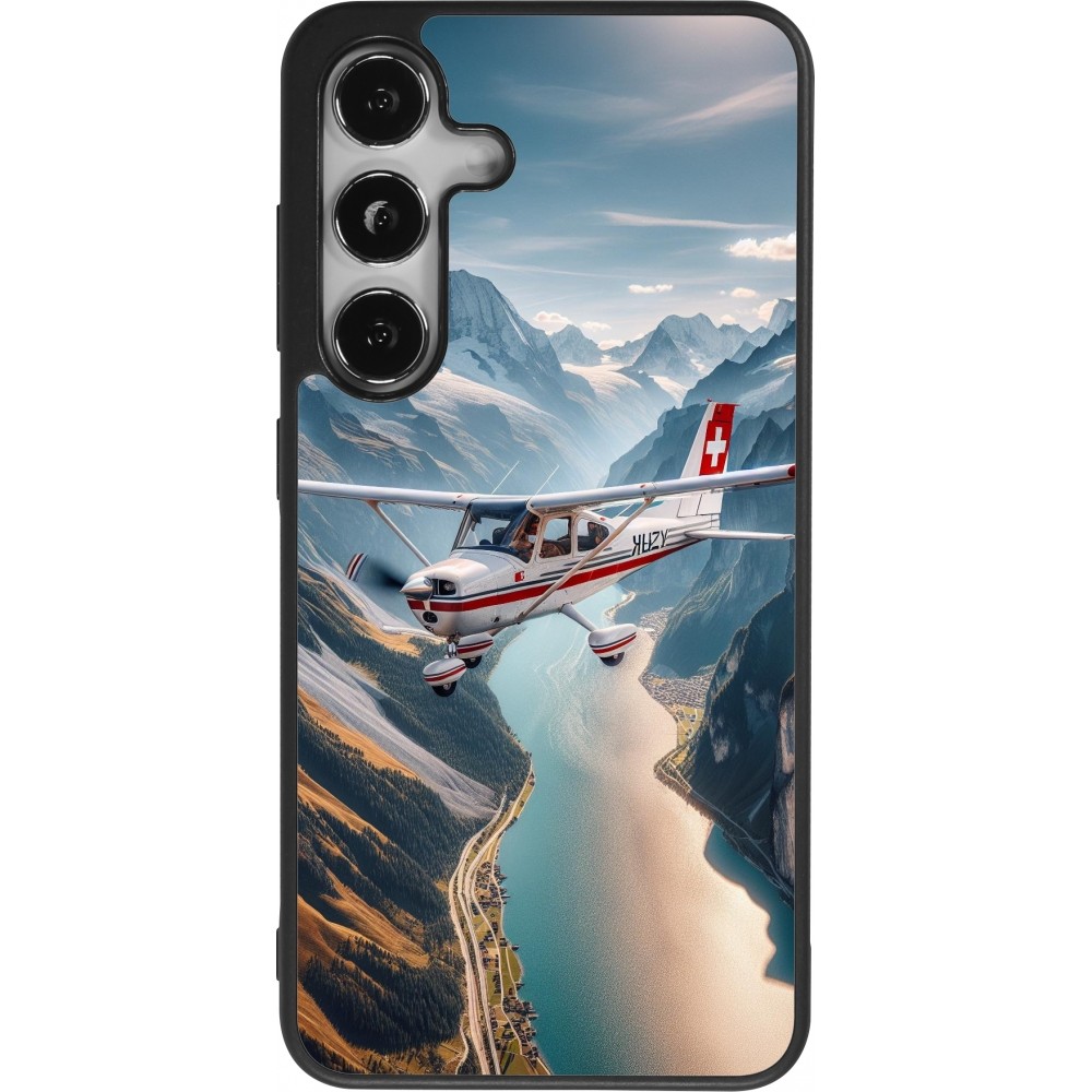Coque Samsung Galaxy S24 - Silicone rigide noir Vol Alpin Suisse