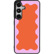 Coque Samsung Galaxy S24 - Silicone rigide noir Wavy Rectangle Orange Pink