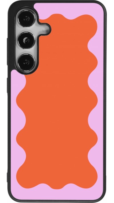 Coque Samsung Galaxy S24 - Silicone rigide noir Wavy Rectangle Orange Pink