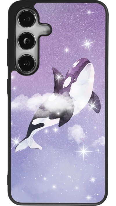Coque Samsung Galaxy S24 - Silicone rigide noir Whale in sparking stars