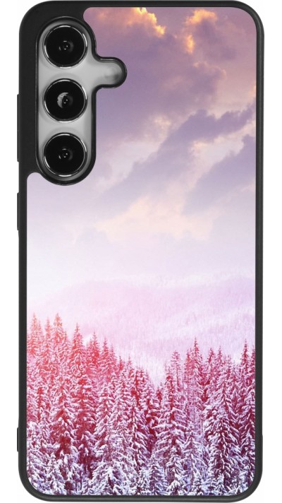 Coque Samsung Galaxy S24 - Silicone rigide noir Winter 22 Pink Forest