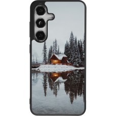 Coque Samsung Galaxy S24 - Silicone rigide noir Winter 25 Winter house forest afternoon